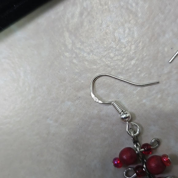Sliver925 Hook Red Beaded Drop Earrings - Picture 13 of 15